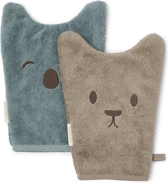 Nuuroo Agnes Wasdoekjes - 2-pack - Biologisch Katoen - Dier - Cobblestone/Lead