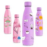 Vikastar Thermosfles, 500 ml, BPA-vrij, voor warme dranken, lekvrij, roestvrij staal voor school, sport, fitnessstudio, fietsen, paarse beer