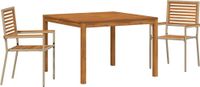 Table de salle à manger d'extérieur en bois d'acacia massif 3 pièces beige
