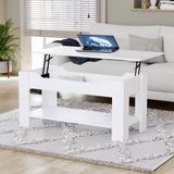 Vida Designs Lift Up Salontafel met groot verborgen opbergvak en plank, H 48-60 x L100 x B48 cm (wit)