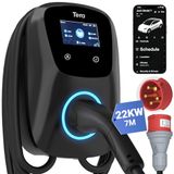 Tera Driefasige oplader voor elektrische auto, type 2: laadstation voor elektrisch voertuig, 22 kw, 32 A, 400 V, CEE-stopcontact, instelbare stroom, CE-gecertificeerd, 7 m, oplaadkabel compatibel met