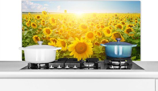 KitchenYeah Spatscherm keuken 100x50 cm - Zonnebloem - Aluminium