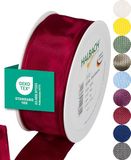 Halbach Seidenbänder Premium cadeaulint met draadrand, breedte 40 mm, lengte 25 m, Öko-Tex 100 gecertificeerd lint, taftlint, made in Germany, kleur: wijnrood