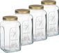 Pasabahce Voorraadpot/bewaarpot Square - 4x - glas - 3L - transparant/goud - D13 x H25 cm - voedsel bewaren