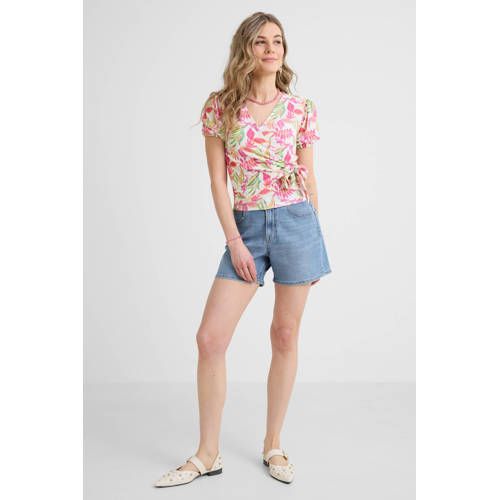 Anytime Anytime crinkle overslagtop met pofmouwen multi