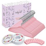 Babyrish Fluwelen babyhangers 30 stuks, ultradunne antislip kleerhangers voor kinderkamer met 8 stuks schattige kledingverdelers en 10 stuks hangerclips voor babyjongens en meisjes kastorganizer, roze