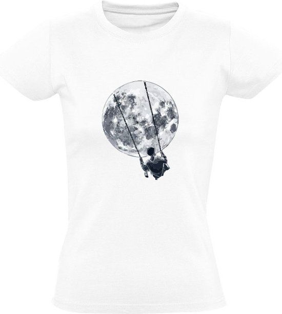 Sol's Schommel op de Maan Dames T-shirt - Wit - Maat M
