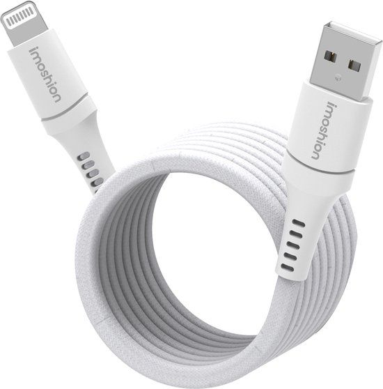 iMoshion Lightning naar USB A Kabel - 1 meter - Magnetisch - Nylon - Wit