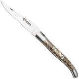 Laguiole en Aubrac Abalone Shell, Brushed Stainless Steel, zakmes, 12 cm