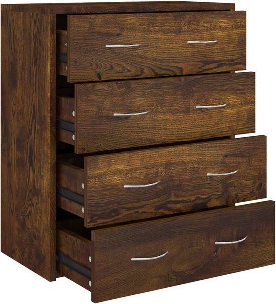 vidaXL - Dressoir - 60x30,5x71 cm - Gerookt eiken - 4 lades