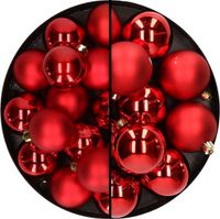 Decoris Kaemingk B.V. 28x stuks kunststof kerstballen rood 4 en 6 cm