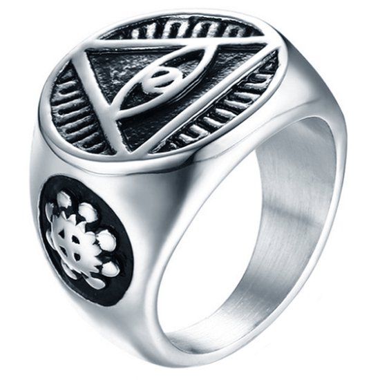 Mendes Jewelry Edelstaal zegelring voor mannen Eye Of Providence-19mm
