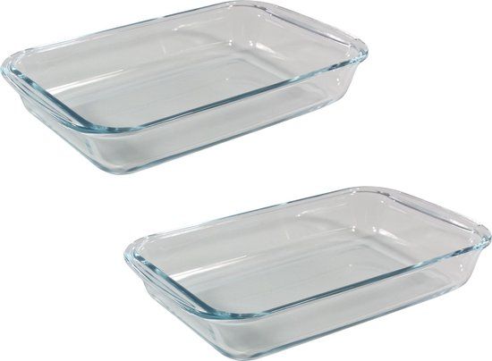 2x Glazen Ovenschalen Rechthoekig - 3 Liter - 39 x 23.5 x 5 cm - Transparant