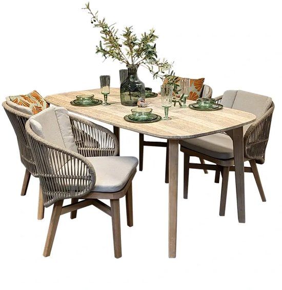 Buitengewoon Boet Mali Diningset Beige/Bruin
