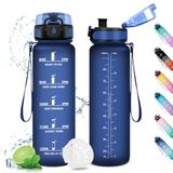 Drinkfles, KollyKolla Sportdrinkfles 1 liter met filter, motiverende waterfles met tijdmarkering, lekvrije drinkfles, waterfles voor fitness, camping, fiets, outdoor, volwassenen