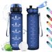Drinkfles, KollyKolla Sportdrinkfles 1 liter met filter, motiverende waterfles met tijdmarkering, lekvrije drinkfles, waterfles voor fitness, camping, fiets, outdoor, volwassenen