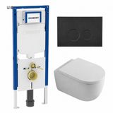 Geberit QeramiQ Dely Swirl Toiletset - 36.3x51.7cm - Geberit UP720 Duofix Sigma inbouwreservoir - rimless - diepspoel - 35mm zitting - metalen bedieningsplaat mat zwart - ronde knoppen - mat wit
