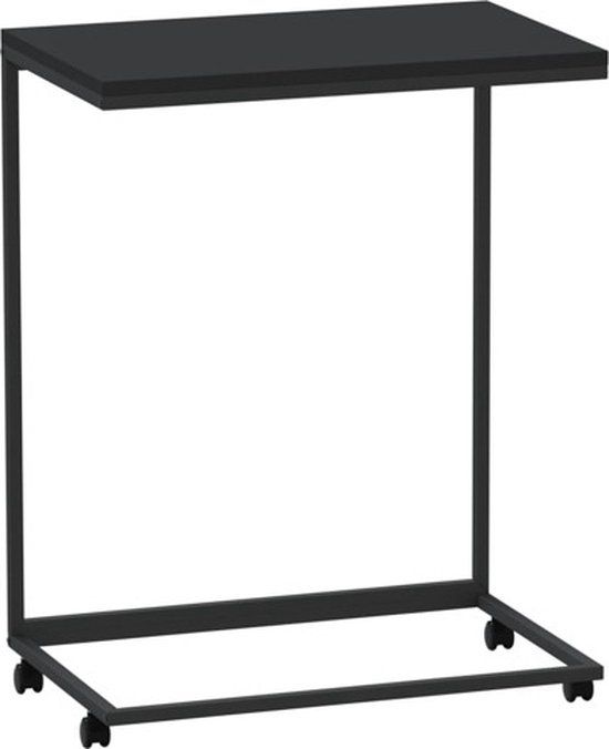 vidaXL Bijzettafel met wieltjes 55x35x70 cm bewerkt hout zwart