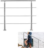 Merkloos / Sans marque HITGROW SP. Z O.O. Roestvrij stalen leuning Trapleuning Voor binnen buiten balkonleuning Trap balustrade 150cm 3 dwarsbalken