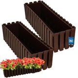 KOTARBAU® 2 st Balkonbak, Bloembak voor Balkon, Kunststof Balkonbak, 58 x 18 x 16 cm, Bruin, Balkon Plantenbak, Rechthoekig, Weerbestendige Plantenbak