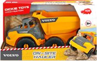 Dickie Toys Volvo kiepwagen, speelgoed kiepwagen met vrijloop, beweegbare scharnieras achter cabine beweegbaar laadvlak, open cabine, 26 cm, geel/grijs