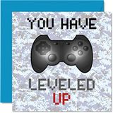 Verjaardagskaart Gamer verjaardagskaart - je hebt een level omhoog gebracht - jongens verjaardagskaarten, tienerspelletjes verjaardag wenskaarten, videogame gaming dochter zoon volwassenen kleinzoon kleindochter 145 mm x 145 mm