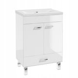 STAMAR - Meuble lavabo 50 cm - Blanc laqué brillant - Autoportant - 1 tiroir