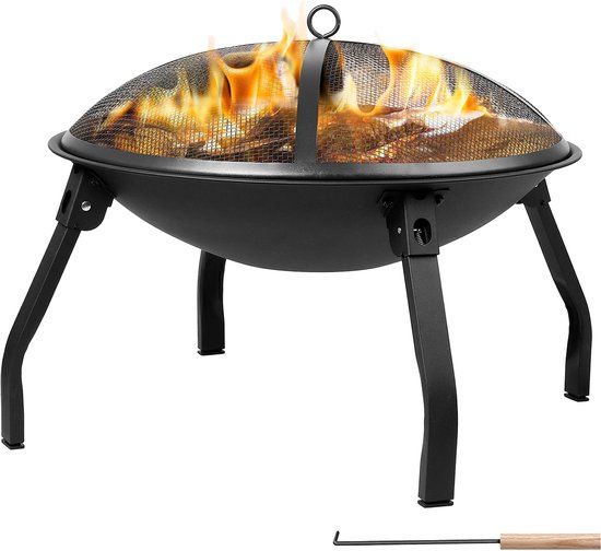 Travelhawk Vuurschaal - Draagbare Inklapbare Outdoor Vuurschaal - Vuurkorf Bbq - Met Vonkenscherm - Kolen of Hout - 55 cm Diameter - Inclusief Deksel, Opbergzak, Vuurpook & Grilrooster