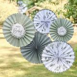 Ginger Ray Waaiers 'Hey Baby' Sage Wit - Babyshower versiering - 5 stuks