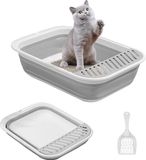 Benza Ibenzoa® Verrijdbare en Opvouwbare Kattenbak met Schep - Grijs