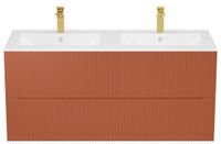 Vente-unique Zwevend wastafelmeubel met inbouwwastafel - Geribbeld terracotta - 120 cm - PAVANI