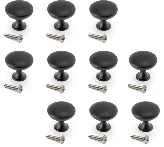 Emuca Set van 10 meubelknoppen Cancún, diameter 30mm, Zamak, Zwart gelakt