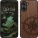 kwmobile hoesje geschikt voor OnePlus Nord CE5 - Houten hoesje met bumper - Donkerbruin Vintage Kompas design