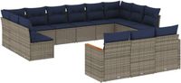 vidaXL 13-delige tuinbankset met kussens, grijs, polyrotan
