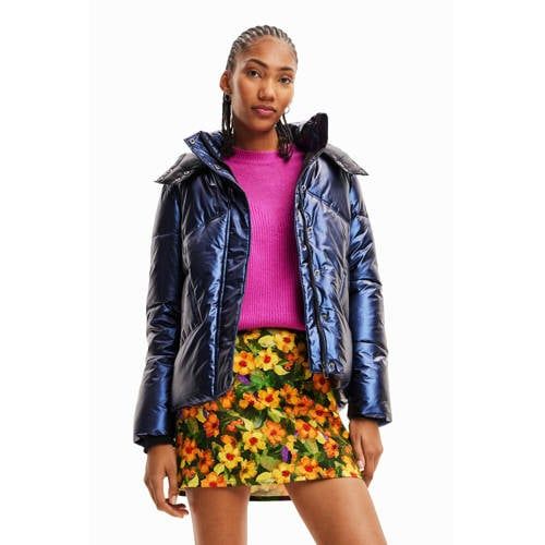 Desigual gewatteerde jas blauw metallic