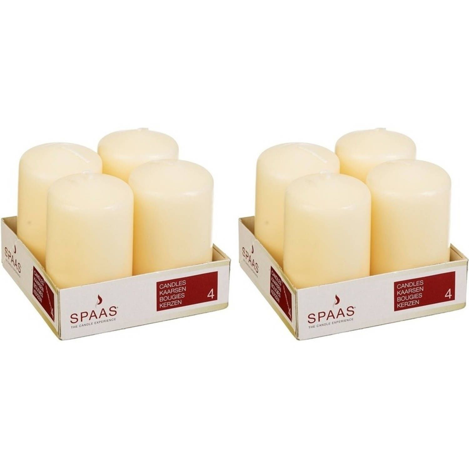 Spaas 8x Ivoor cilinderkaarsen/stompkaarsen 5 x 8 cm 12 branduren