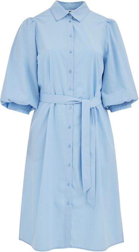 WE Fashion Dames midi overhemdjurk - Curve - Lichtblauw - Maat 46