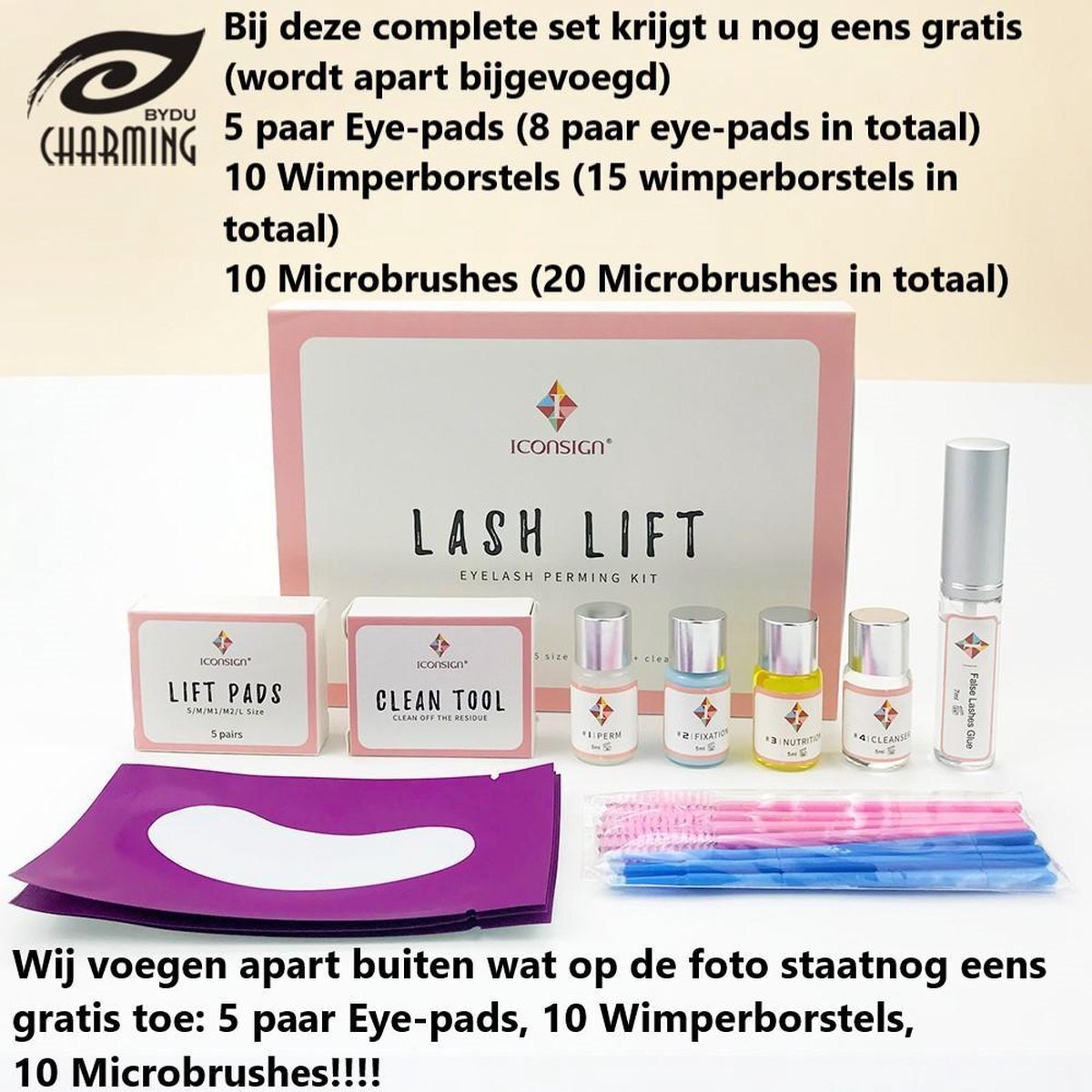 Iconsign Lashlift set - 55 delige - Upgraded Wimper Lifting Set - Uitgebreide Versie + Extra 10 eyepads(5 paar). ? 10 Wimperborsteltjes ? 10 Microbrushes- Lash Lift Set – Professionele Wimperlifting Set - Lash Lift - Lash Kit - Wimperserum