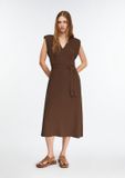 comma - Midi-jurk met tailleband en schoudervullingen - Vrouwen - Maat 46 - Polyester - Bruin