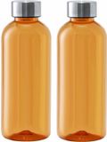 Merkloos / Sans marque Makito Western Europe Kunststof waterfles/drinkfles/sportfles - 2x - oranje transparant - met RVS dop - 600 ml