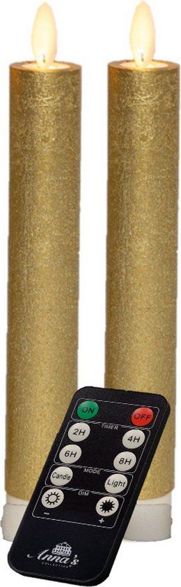 Anna's Collection LED dinerkaarsen - 2 stuks - goud - 18 cm - met afstandsbediening