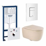 Grohe QeramiQ Dely Swirl Toiletset - 36.5x 53cm - Grohe Rapid inbouwreservoir - 35mm zitting - witte bedieningsplaat - rechthoekige knoppen - beige
