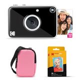 KODAK Printomatic+ 10MP Instantcamera Startpakket (Roze) met Draagtas, RGB-LED-indicator en ZINK 20-stuks Kleefpapier – Zwart