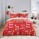 Fusion Christmas Phrases Dekbedovertrek - King Size (230 x 220cm) - Omkeerbaar (2 ontwerpen) - 2x kussenslopen inbegrepen - Sneeuwvlokken Design in rood en wit - 60% katoen 40% polyester