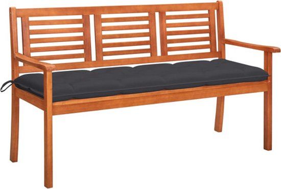 vidaXL Tuinbank 3-zits met kussen 150 cm massief eucalyptushout Antraciet