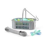 Beldray Wasknijpermand set, 30 knijpers en 20 m waslijn | Opvouwbare mand met haak, afwateringsgaten voor regenwater, roestbestendige knijpers, voor binnen en buiten, blauw/groen
