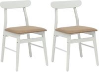 vidaXL Stoel Massief Rubberhout Wit en Bruin 2 stuks