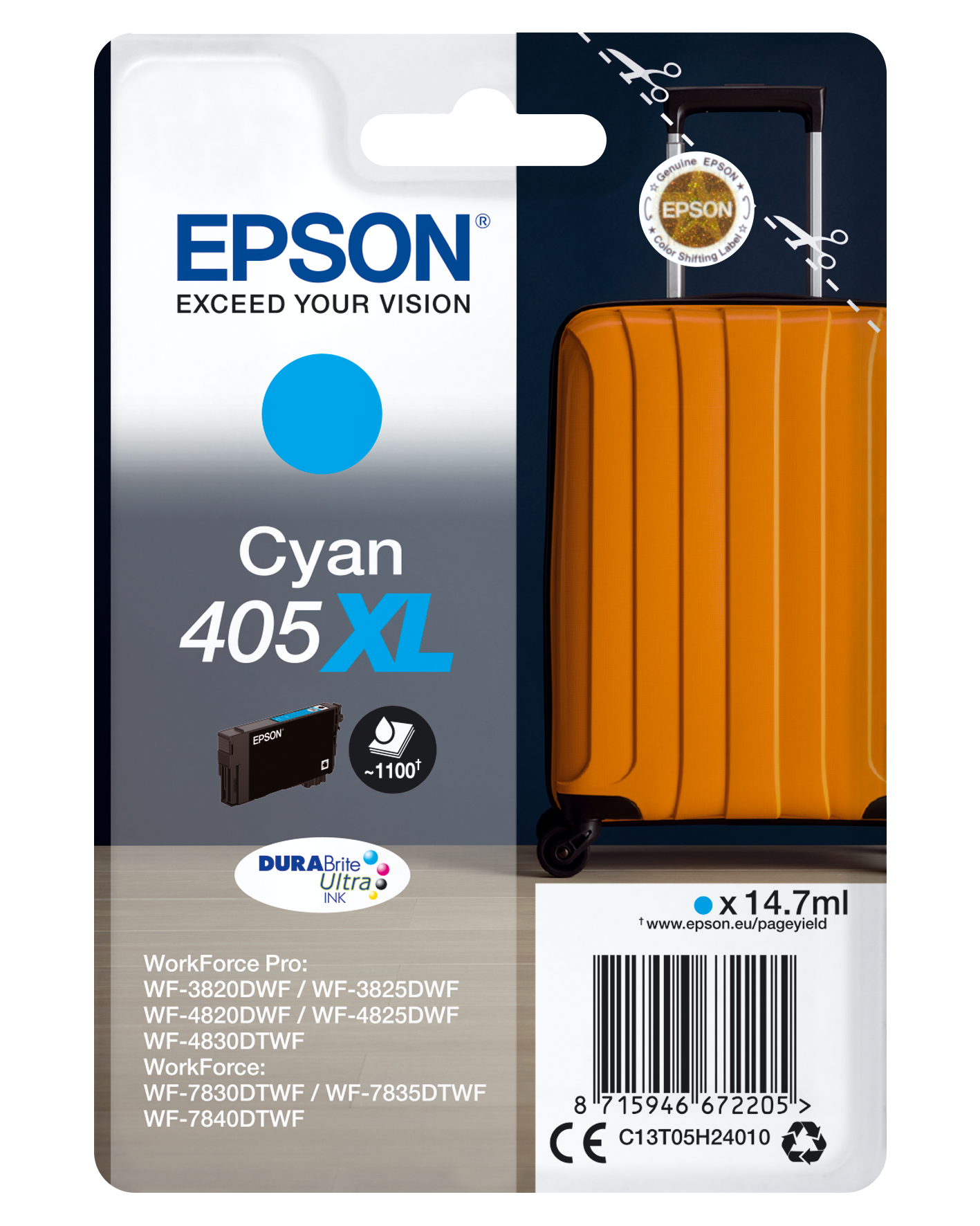 Epson Singlepack Cyan 405XL DURABrite Ultra Ink single pack / cyaan
