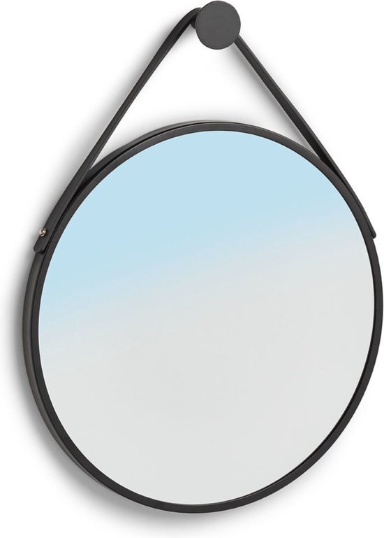 ZELLER Ronde wandspiegel zwart metaal 40 cm met ophanghaak - Industriele spiegel voor in de hal, badkamer of toilet