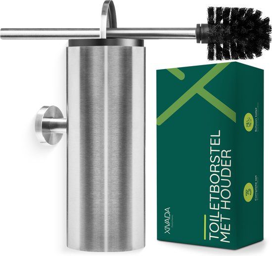 XIVADA Toiletborstel Mura - Met houder - Boren - Rvs - Zilver